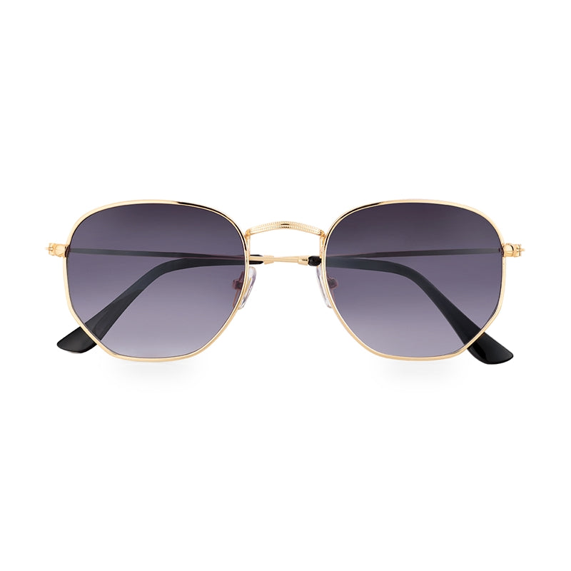 Óculos de Sol Kessy Hexagonal Preto Dourado Degradê